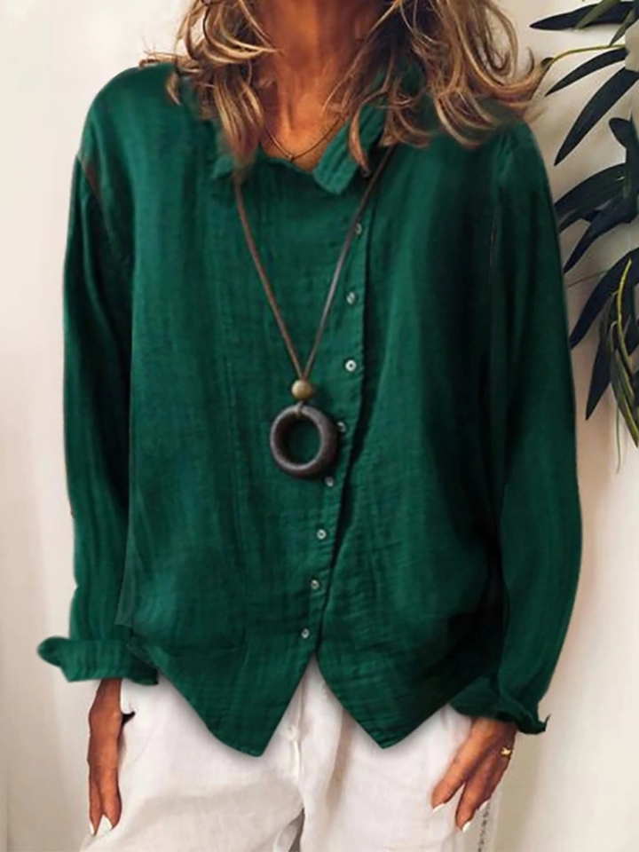 Versatile women's long sleeve casual shirt, ideal for spring & summer. Relaxed fit blouse for effortless everyday style.