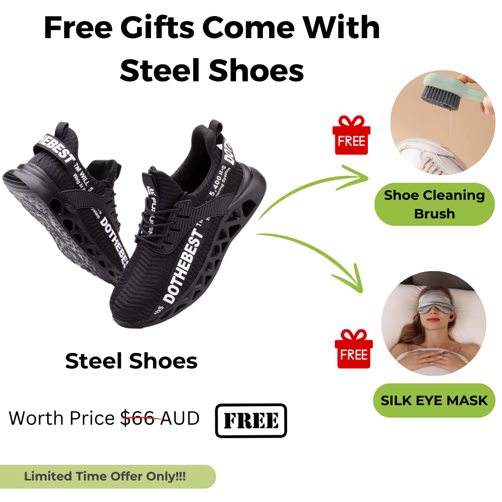 Protective steel toe work shoes, anti-smash design for industrial safety.