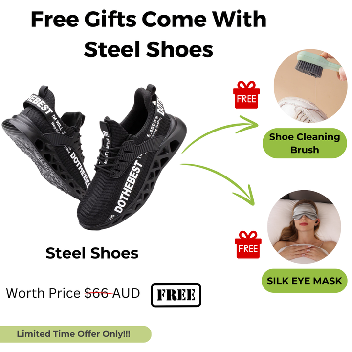 Protective steel toe work shoes, anti-smash design for industrial safety.