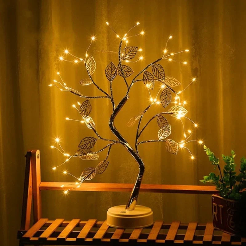 Nvroome Lights warm white LED Bonsai Tree Lamp. Golden leaf design for cozy night light & decor.