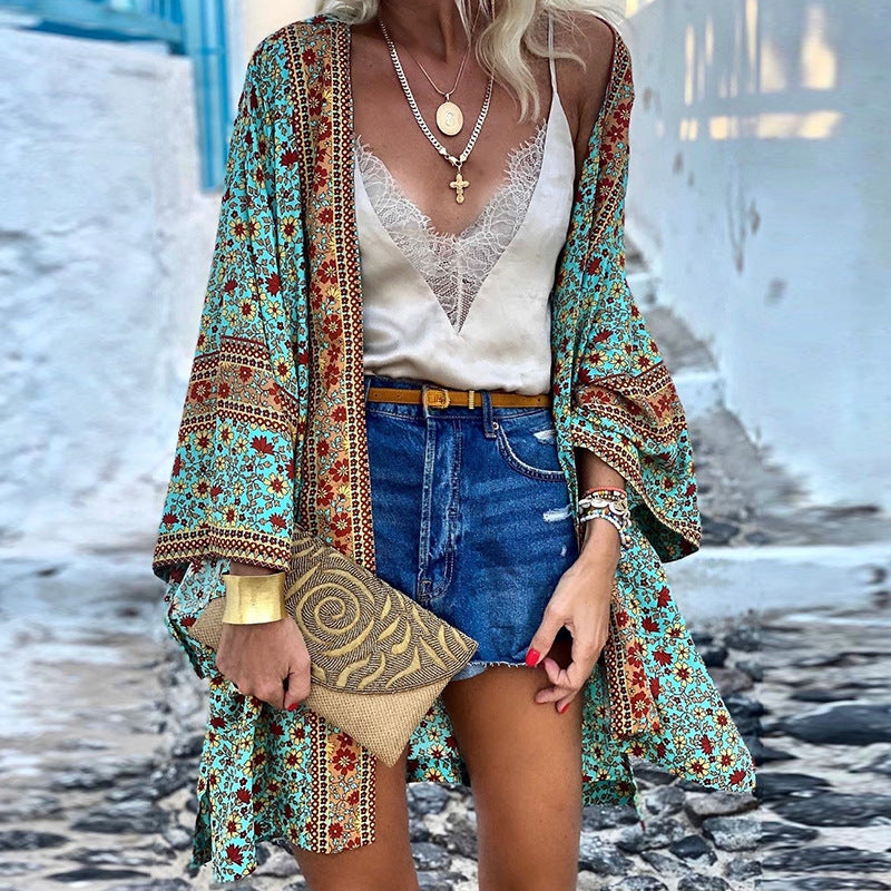 Stylish women's boho sweater cardigan, open front & long sleeve. Versatile casual wear layering piece.