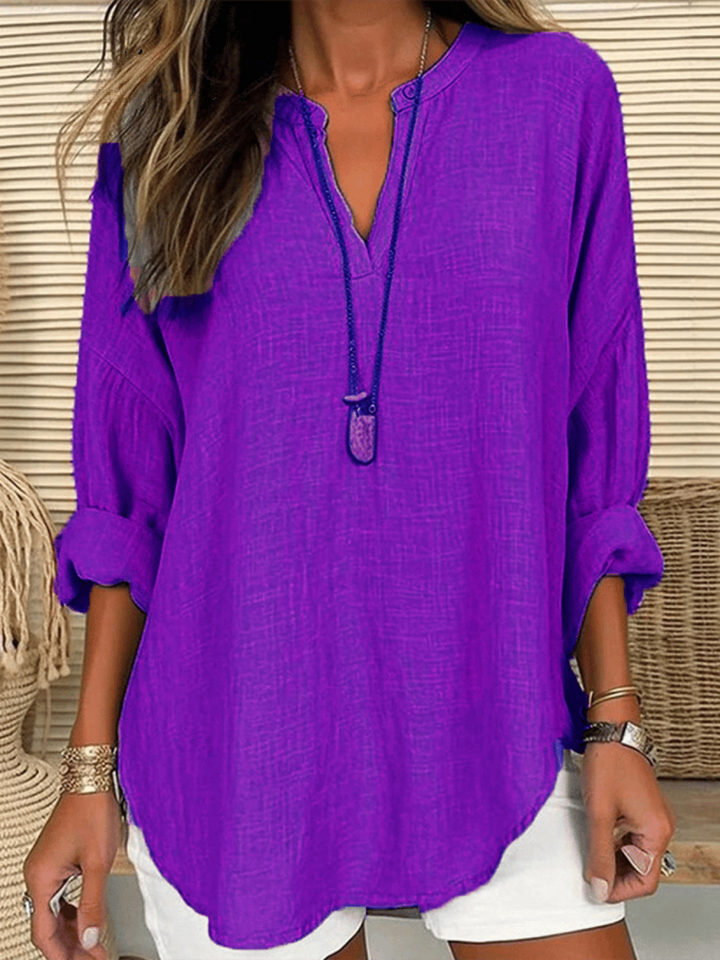 Comfortable women's long sleeve V-neck tunic. Relaxed fit blouse, great for spring/fall layering.