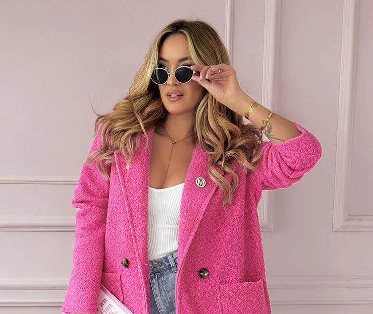 Rose pink women's elegant longline tailored coat, ideal for stylish fall outerwear.