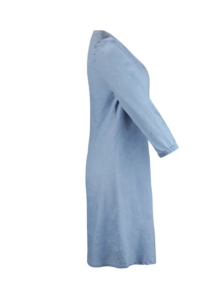 Comfortable women's V-neck dress featuring flattering half sleeves, a versatile choice.