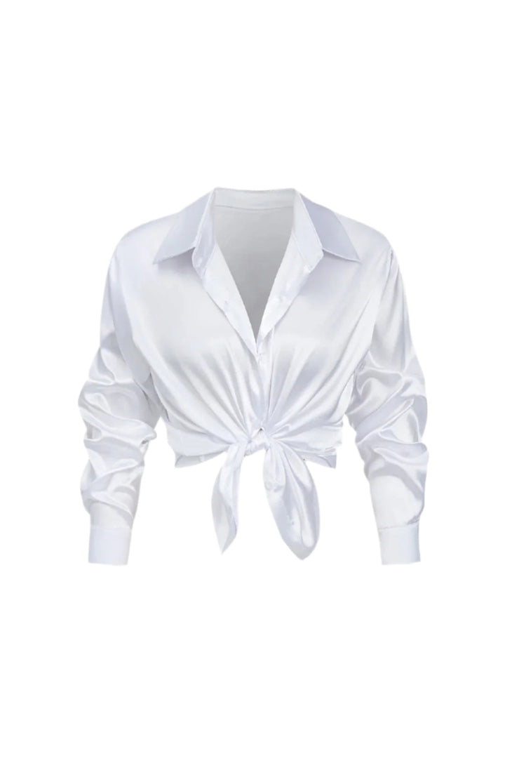 Elegant women's long-sleeve button-down blouse, perfect for office workwear.