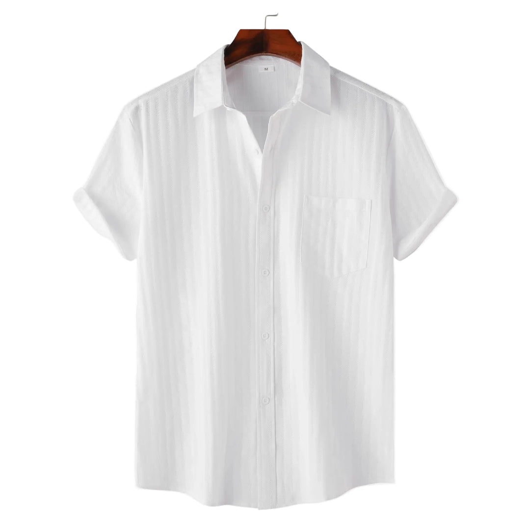 Comfortable men's short sleeve button-down shirt with a stylish collared design. Great for office or casual use.