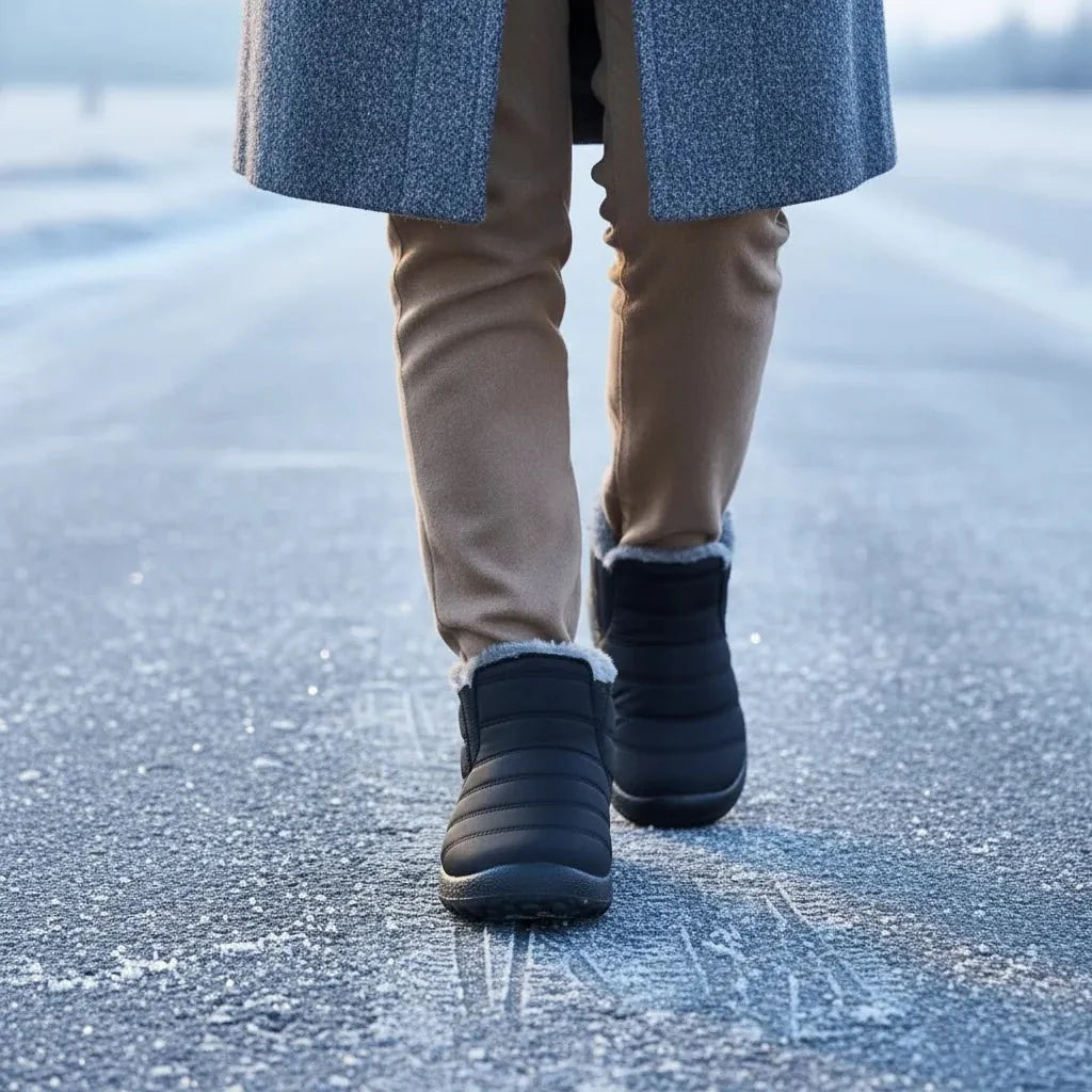 Purple women's cozy winter boots, waterproof & comfortable for snow and cold weather.