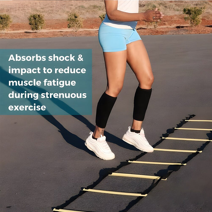 Unisex calf support for running & workouts, aiding muscle recovery & pain management.