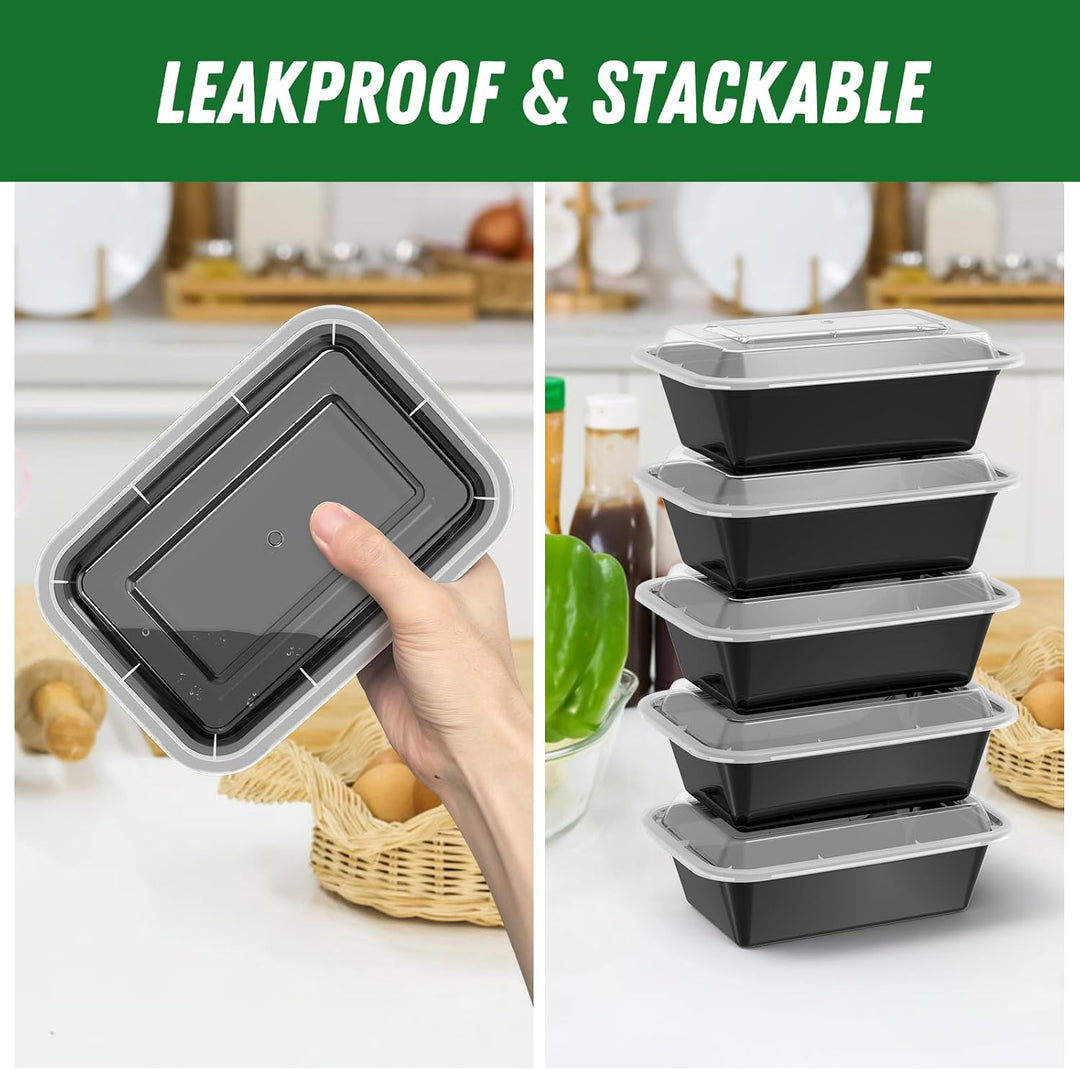 Stackable 50-piece meal prep food containers with clear airtight lids for efficient kitchen organization.