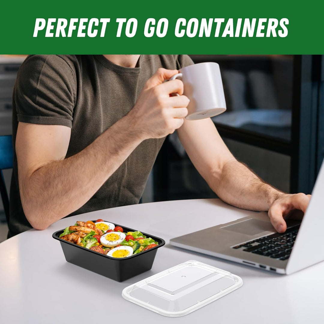 Large 50-piece set of reusable food meal prep containers & lids for bulk food storage & organization.