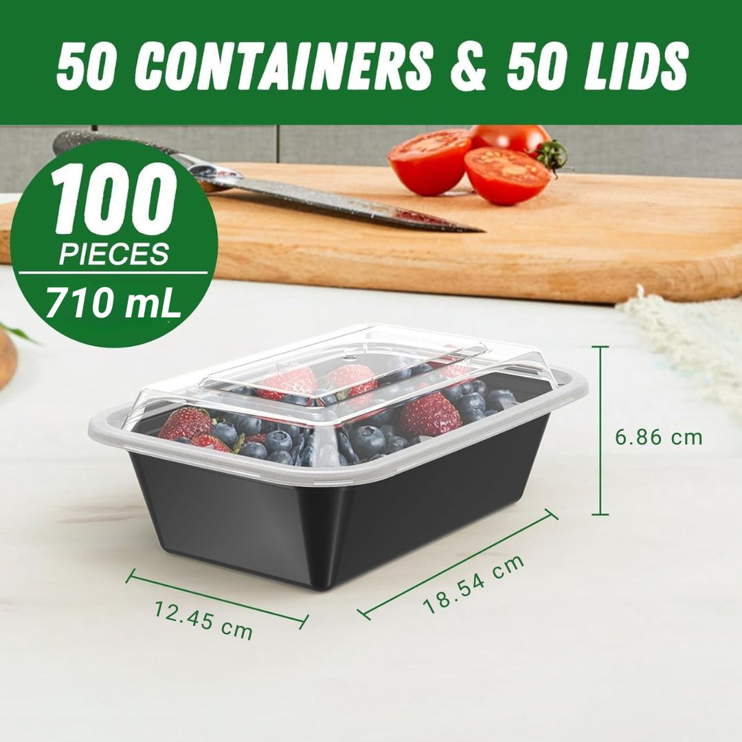 Durable 50-piece meal prep food containers with secure lids, freezer & microwave safe for home use.