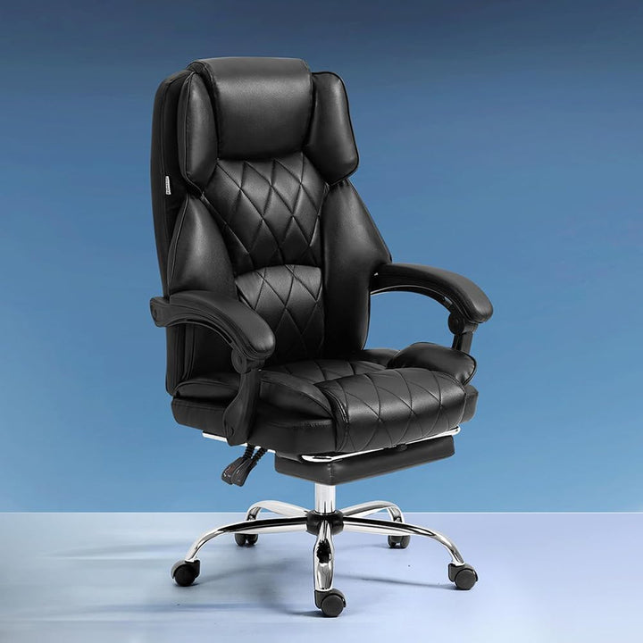 Luxurious black leather executive office recliner chair with ergonomic design for ultimate comfort.