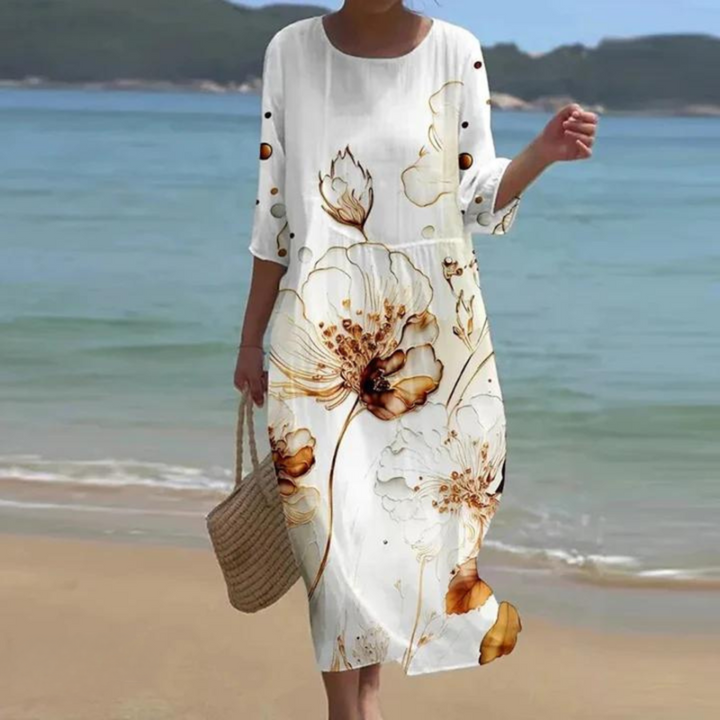 Flattering women's A-line midi dress with built-in tummy control, designed for an elegant and comfortable look.