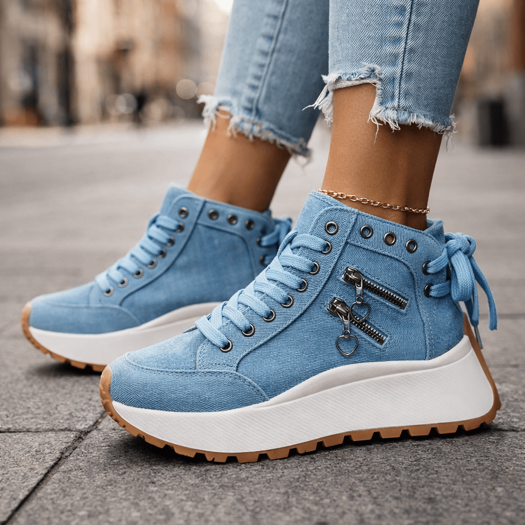 Trendy women's high-top platform sneakers, perfect for casual outfits & modern street style fashion.