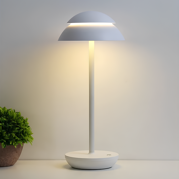 Stylish unisex rechargeable LED lamp, aluminum Nordic minimalist design, dimmable & portable for modern spaces.