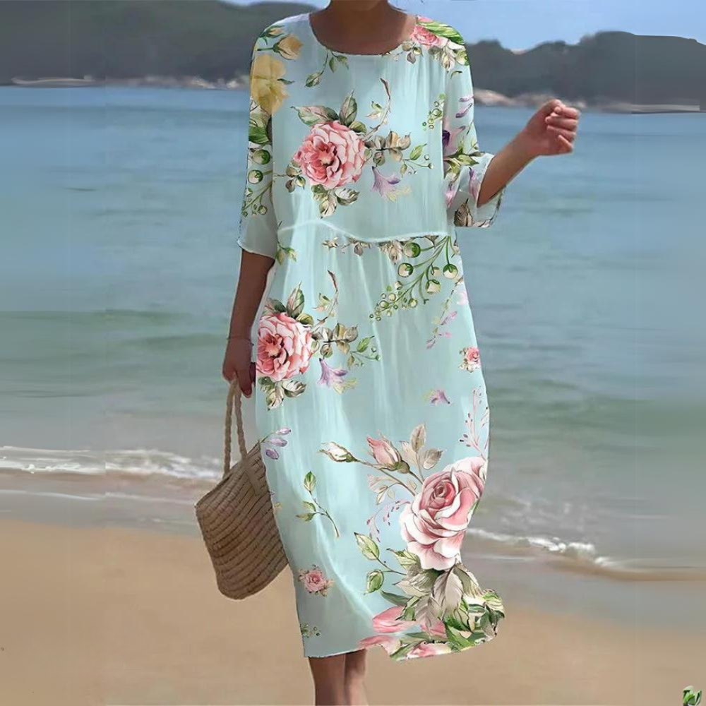 Elegant women's A-line dress, a flattering midi style with tummy control for a smooth, chic silhouette.