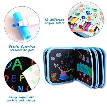 Creative art activity book for children, reusable drawing pages & 12 bright markers.