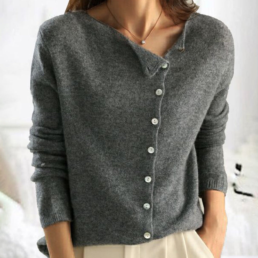 Comfortable women's button-down winter cardigan. Elegant long sleeve knit sweater, ideal cozy top for fashion women.