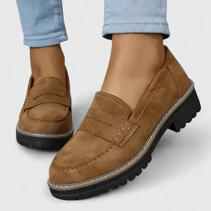 Supportive women's orthopedic loafers, comfortable slip-on shoes for daily walks and foot support.