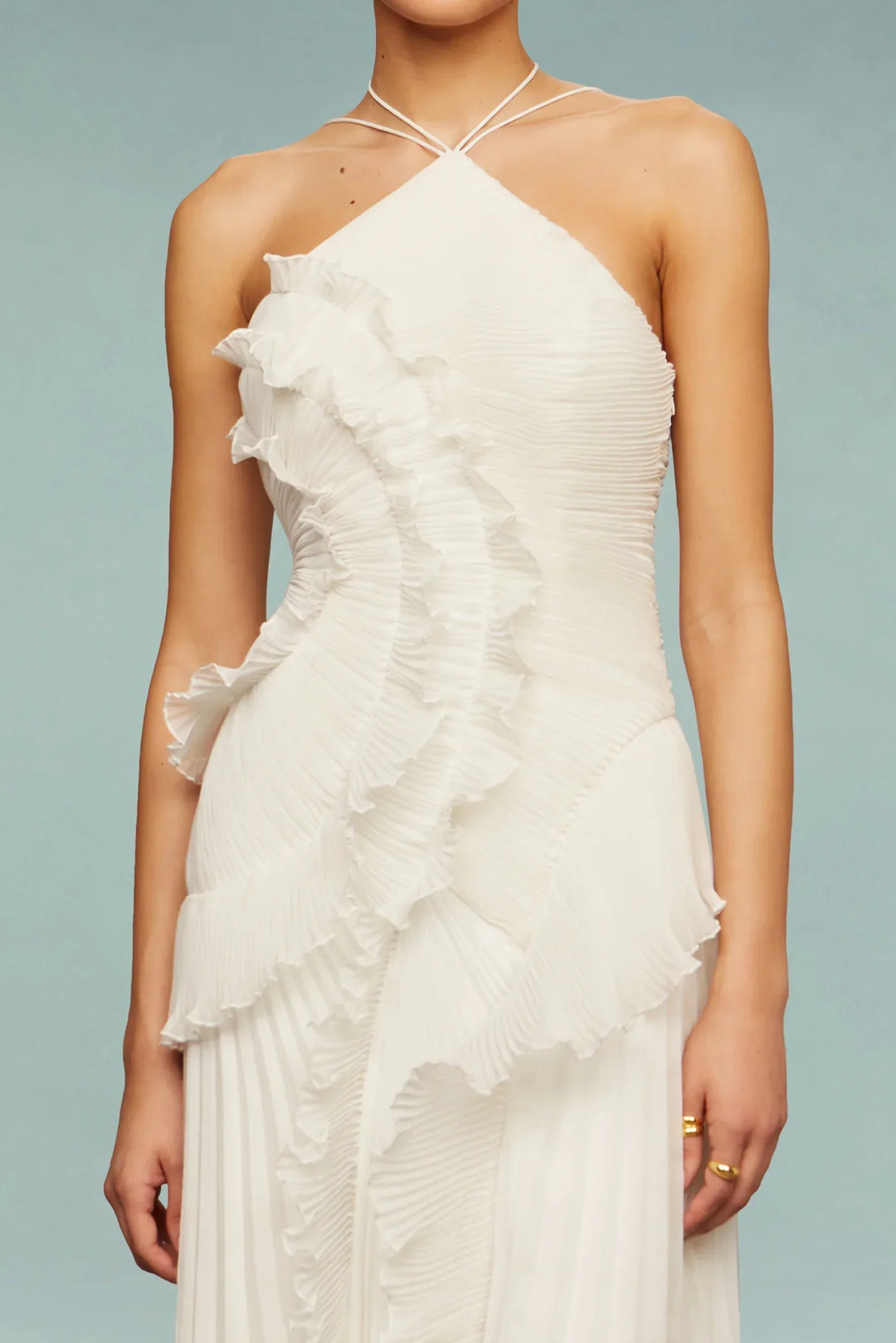 Stunning women's ruffle maxi dress with an elegant design, suitable for formal summer or evening special occasions.