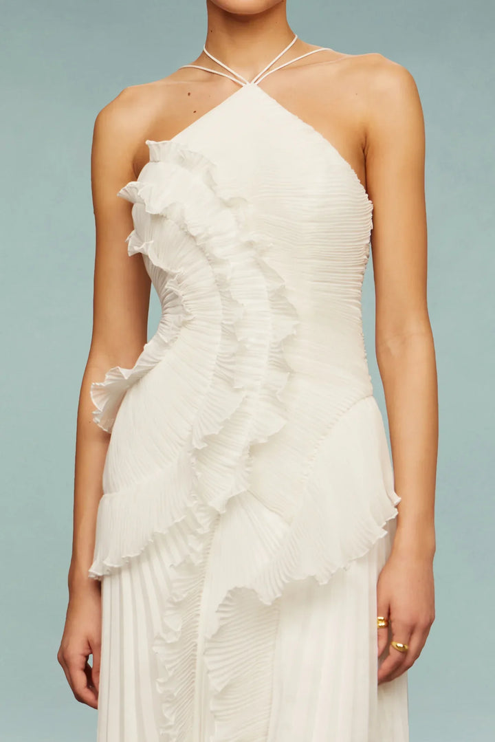Stunning women's ruffle maxi dress with an elegant design, suitable for formal summer or evening special occasions.