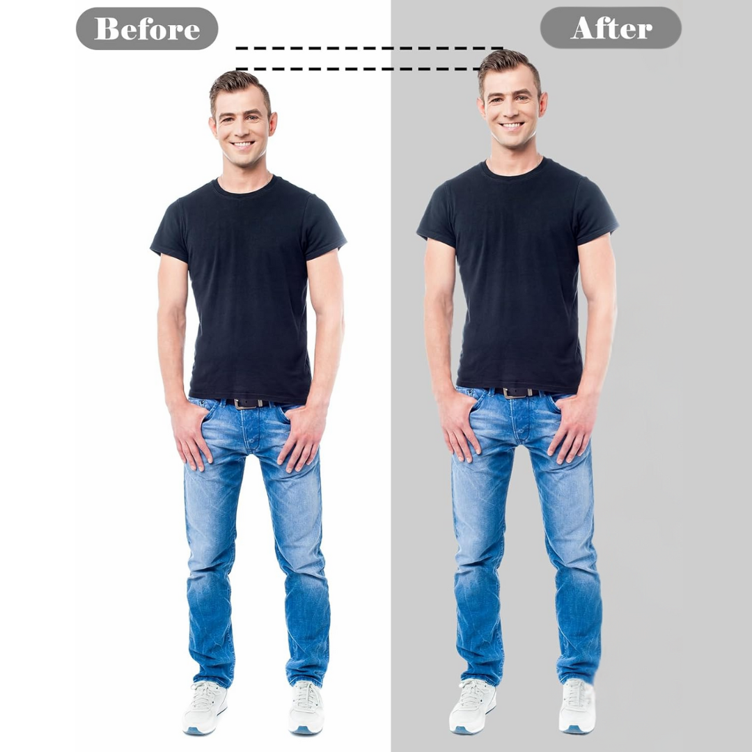 Invisible height-increasing shoe inserts for men, designed for discreet lift & foot comfort.