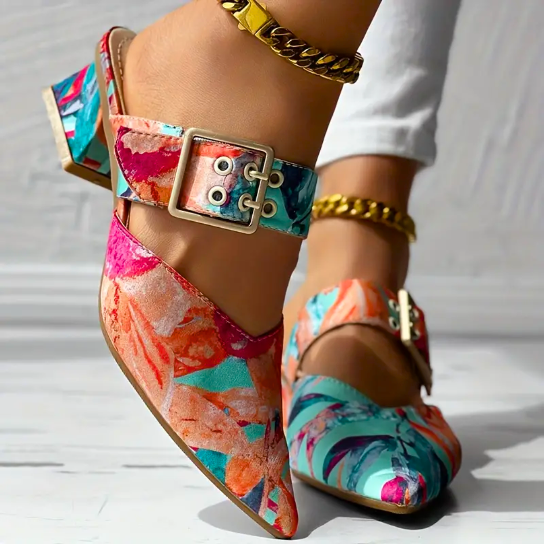 Elegant women's vibrant multi-color pumps. Fashionable dress shoes, ideal for parties & special events.