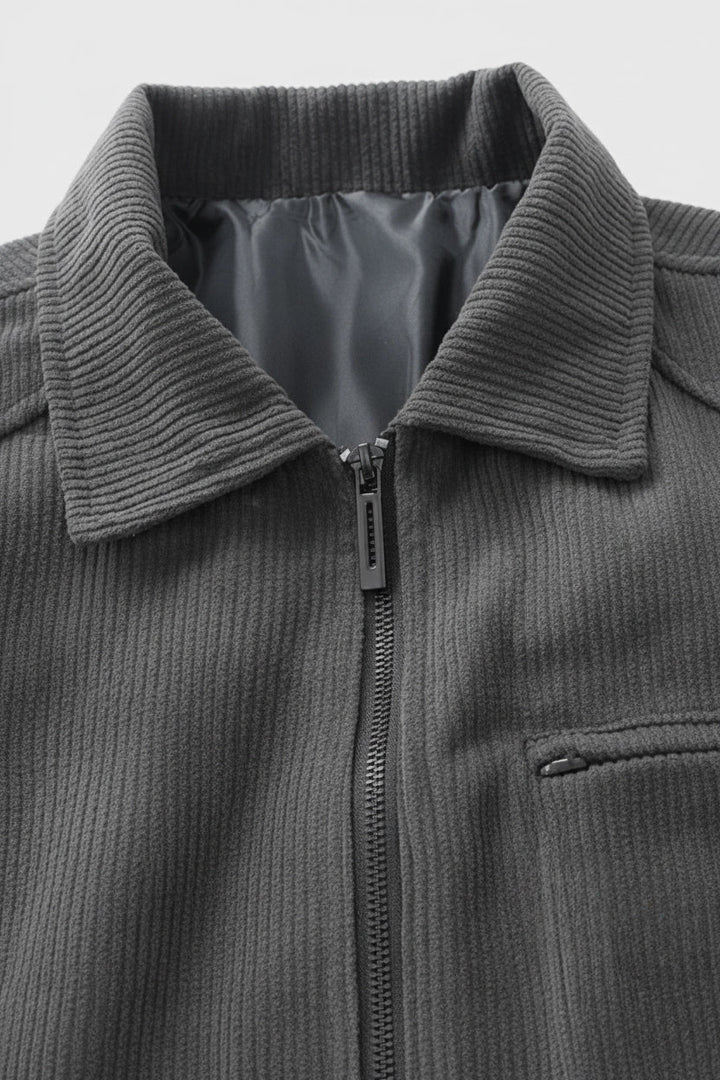 Fashionable men's grey textured jacket. An essential casual outerwear piece for stylish autumn/winter looks.