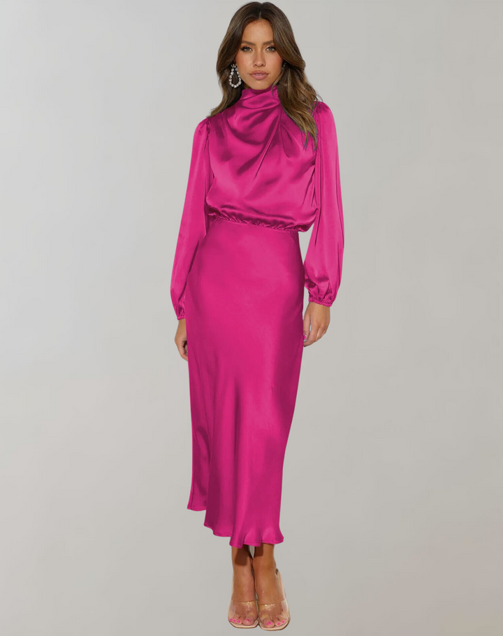Beautiful long sleeve party dress for women. Ideal for holidays, cocktail events, or formal wear.