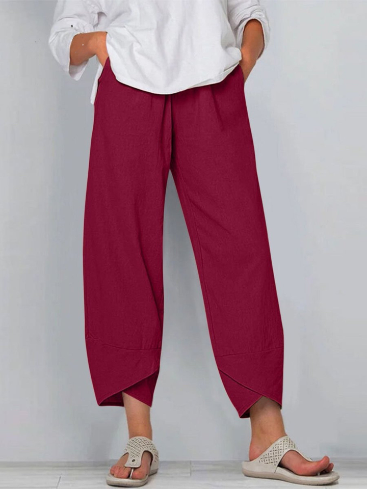 Breathable linen women's wide leg harem trousers, loose fit casual pants for spring & summer comfort.