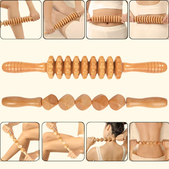 At-home spa wood therapy set for lymphatic drainage, muscle relaxation, & wellness benefits.