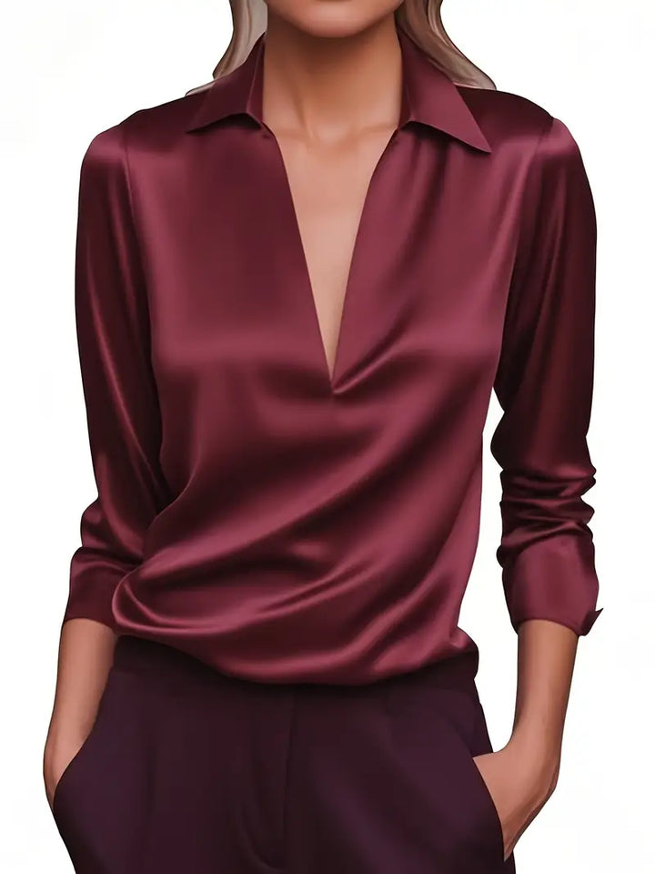 Premium women's V-neck blouse, a flowing fit top for elegant & versatile style.