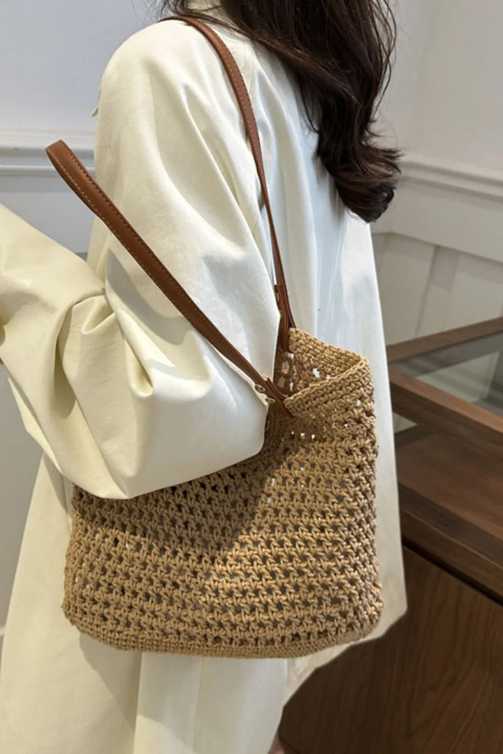 Lightweight women's woven cotton shoulder bag, spacious design. Ideal eco-friendly tote for daily errands & travel.