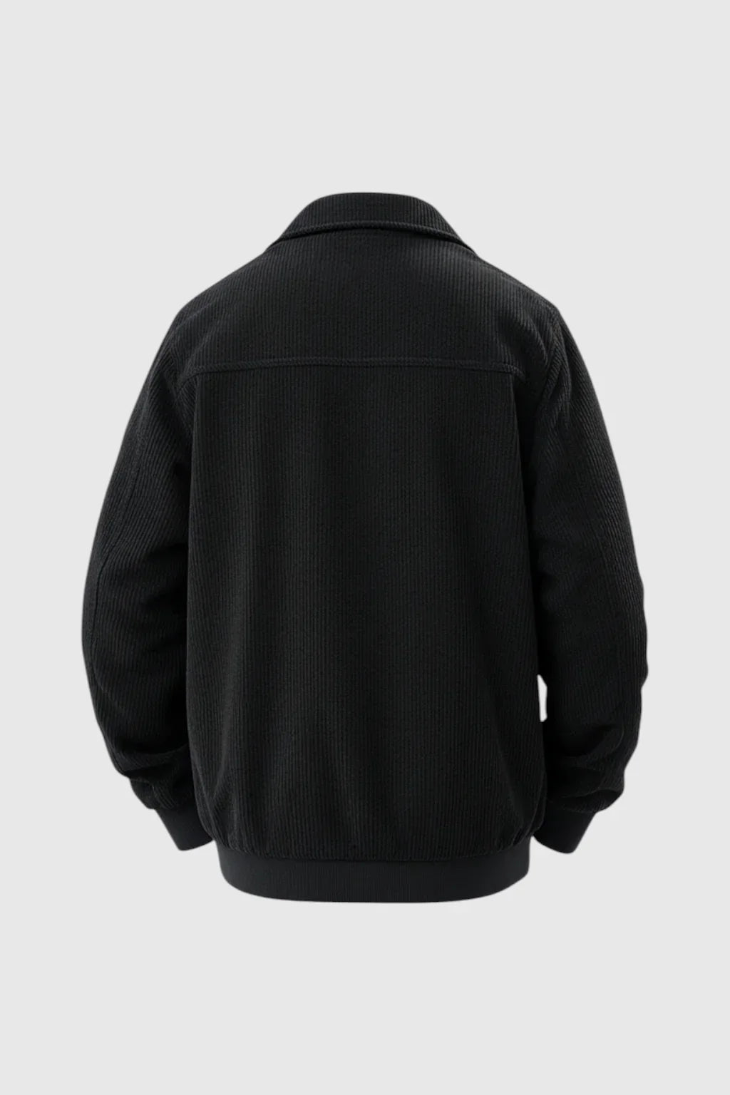 Versatile men's black corduroy jacket, a classic casual button-up, ideal for fall & spring everyday wear.
