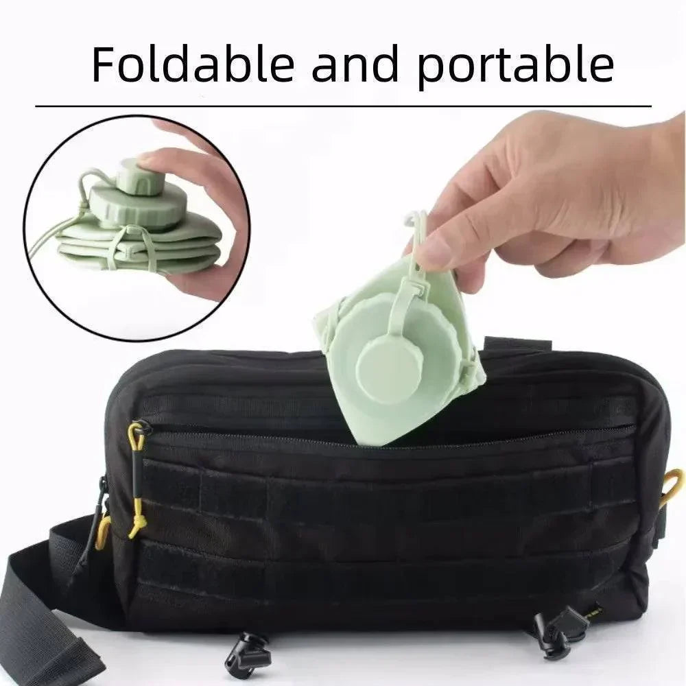 20 fl oz unisex collapsible silicone water bottle. Essential for travel, gym, and sustainable portable hydration.