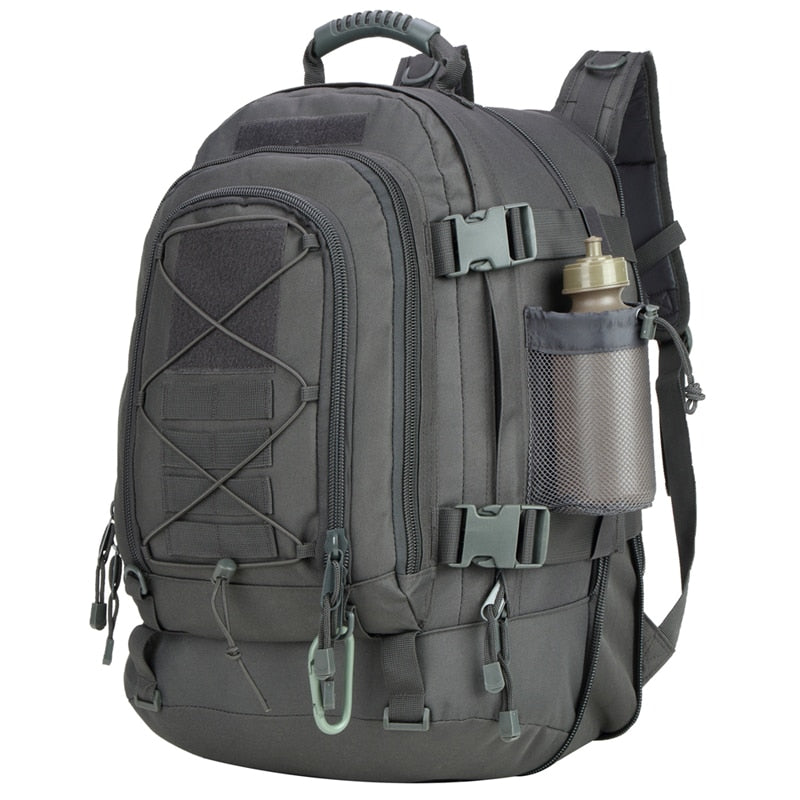 Unisex 60L expandable tactical backpack for outdoor adventures, hiking, & travel.