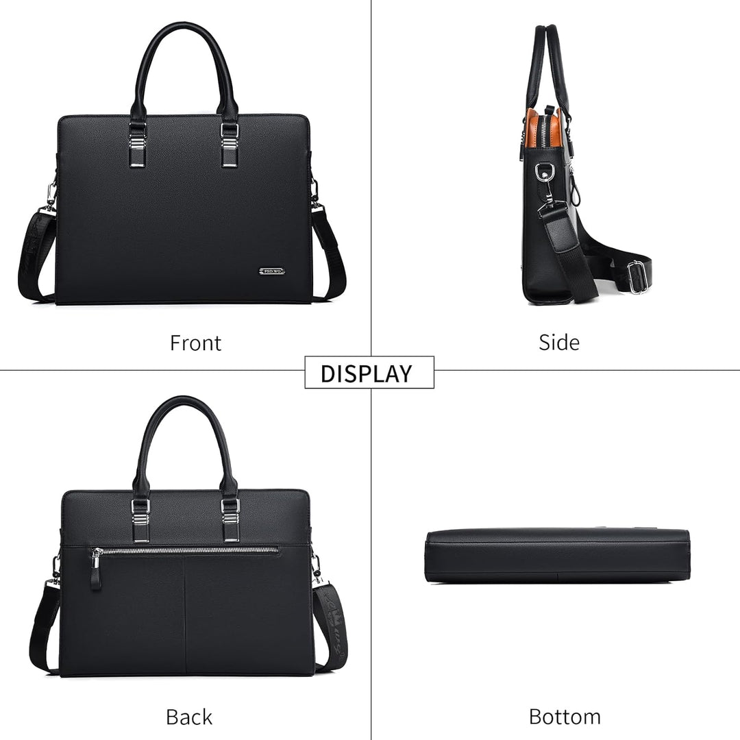 Classic genuine leather business briefcase, multi-compartment laptop bag for professional organization.