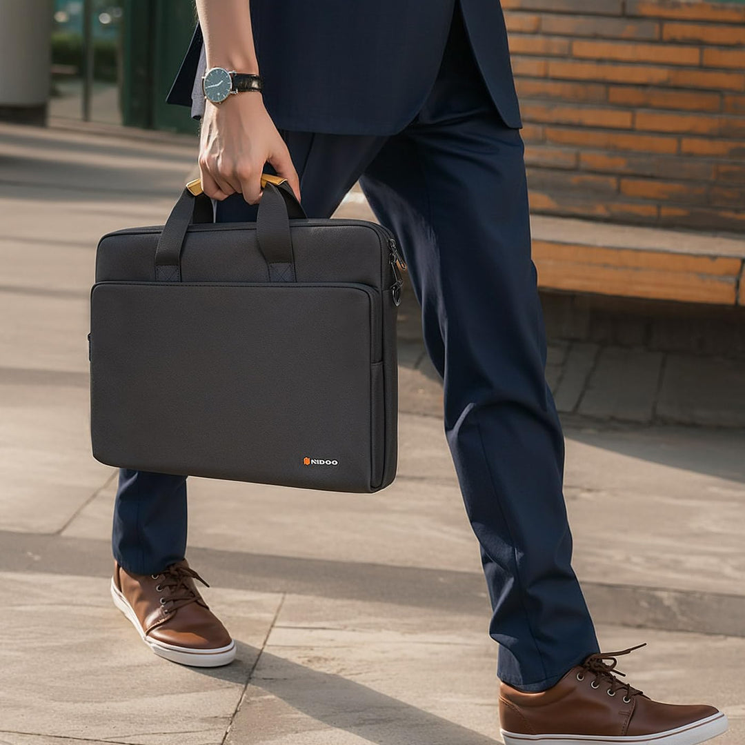 Unisex water-resistant laptop shoulder bag, 360° protective, a practical work accessory.
