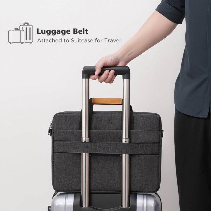 Professional unisex water-resistant laptop shoulder bag, 360° protective for secure carry.