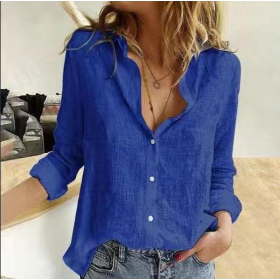Red women's long sleeve casual shirt. Chic & comfortable, offering a flattering fit for versatile style.