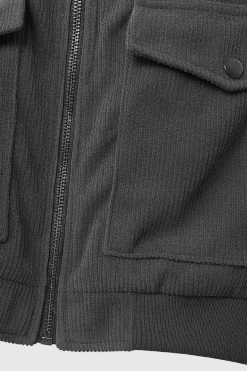 Comfortable men's grey textured jacket, a classic piece of casual outerwear for autumn & winter fashion.