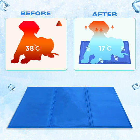 Self-cooling gel mat for pets, offering continuous heat relief & orthopedic comfort for dogs & cats.