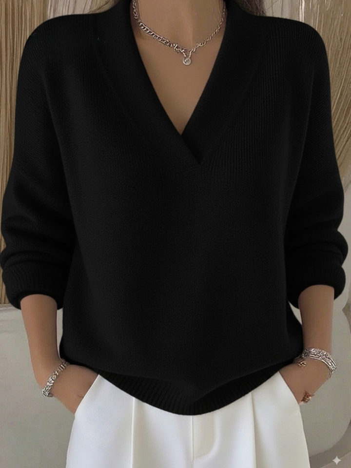 Comfortable V-neck long-sleeve women's sweater, a chic staple for everyday casual and elevated style.