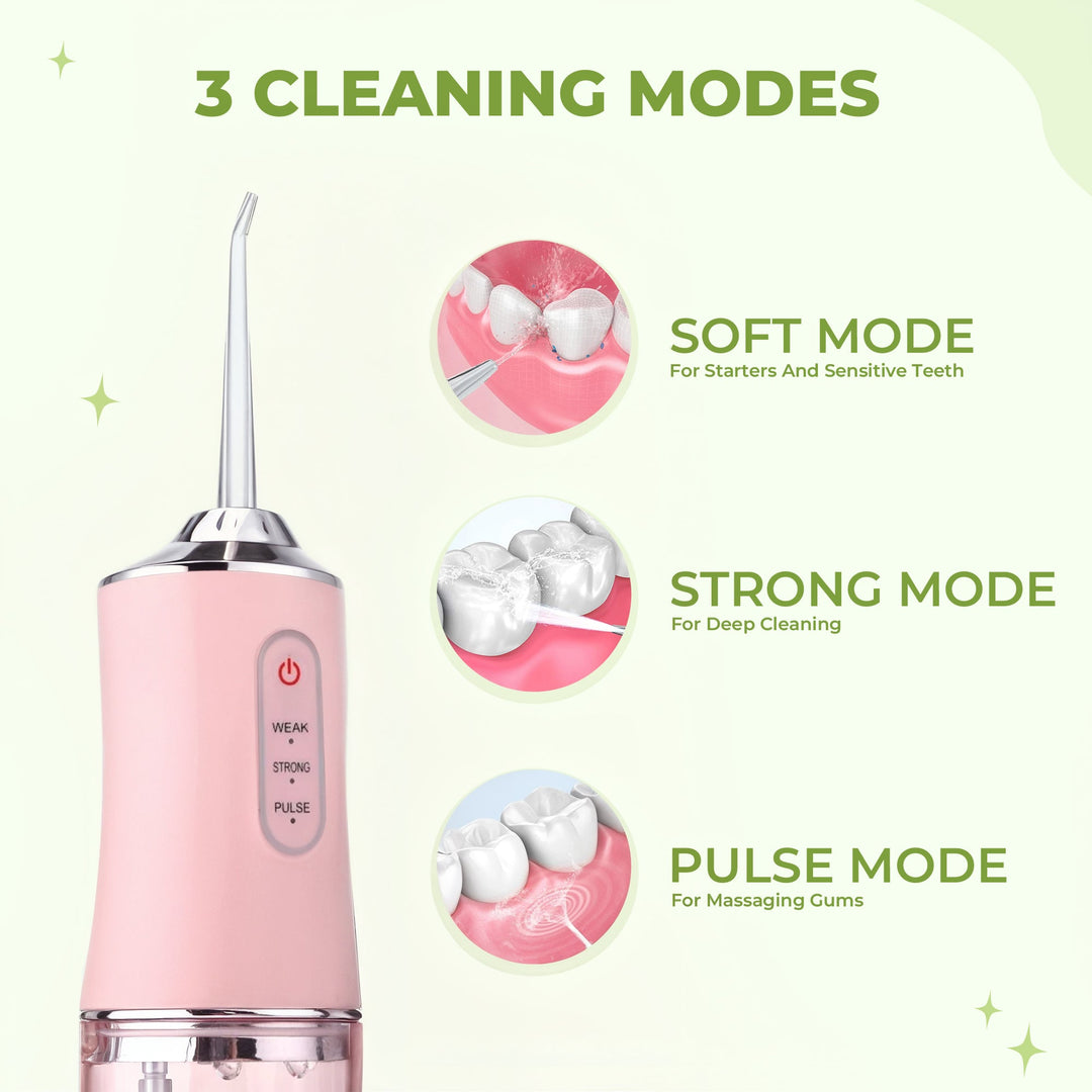 Electric water dental flosser with multiple nozzles for comprehensive plaque removal and enhanced gum health.