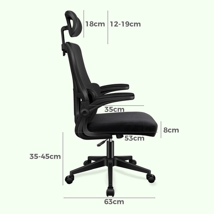 Ergonomic mesh office chair offering superior lumbar support & a height-adjustable headrest.