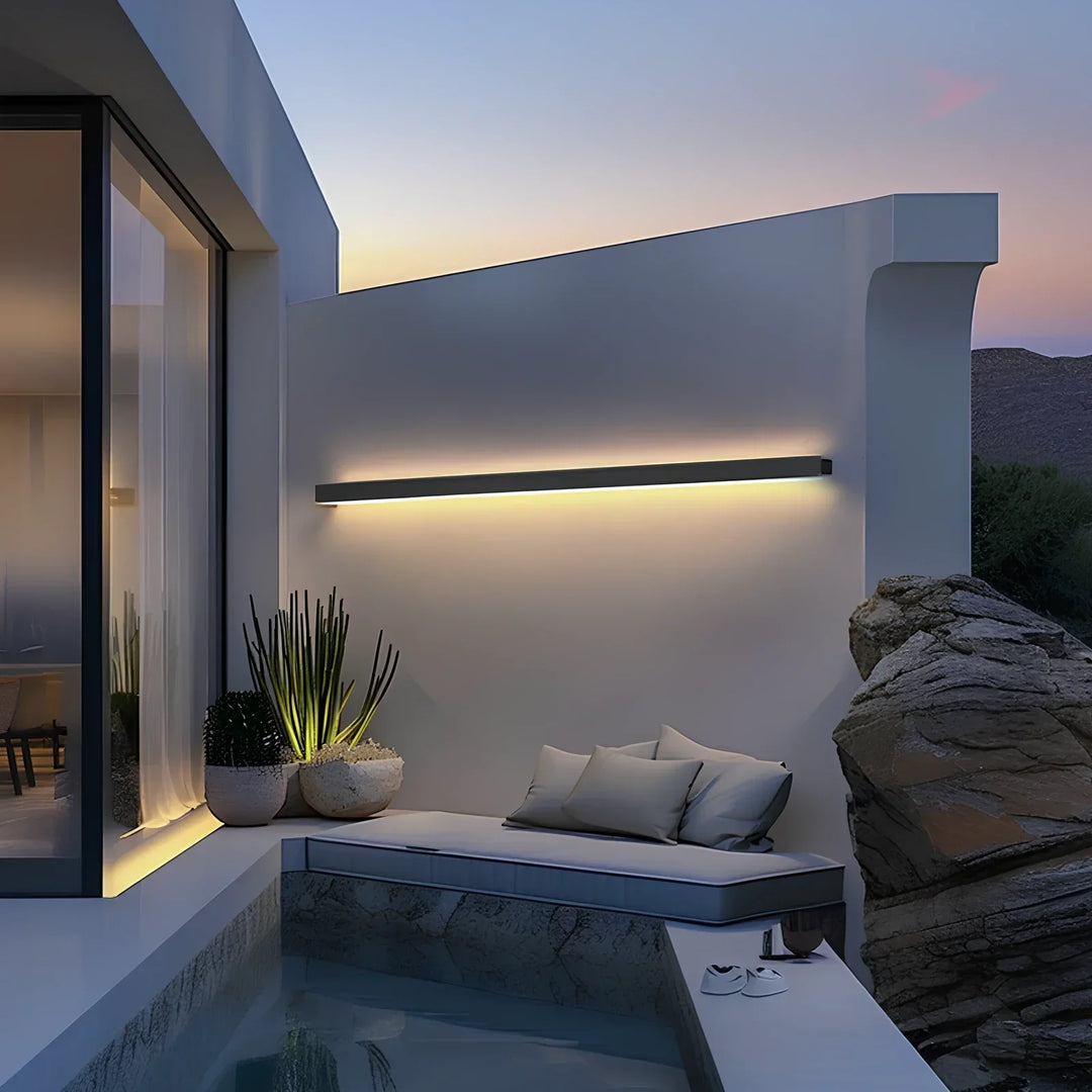 Contemporary Nvroome LED outdoor wall sconce. Modern facade light, energy-efficient and weatherproof for pathways.