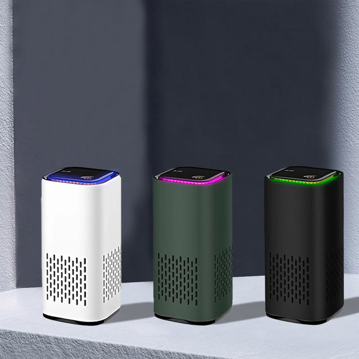 Sleek white compact pet air purifier, a quiet home air filter for superior indoor air quality.