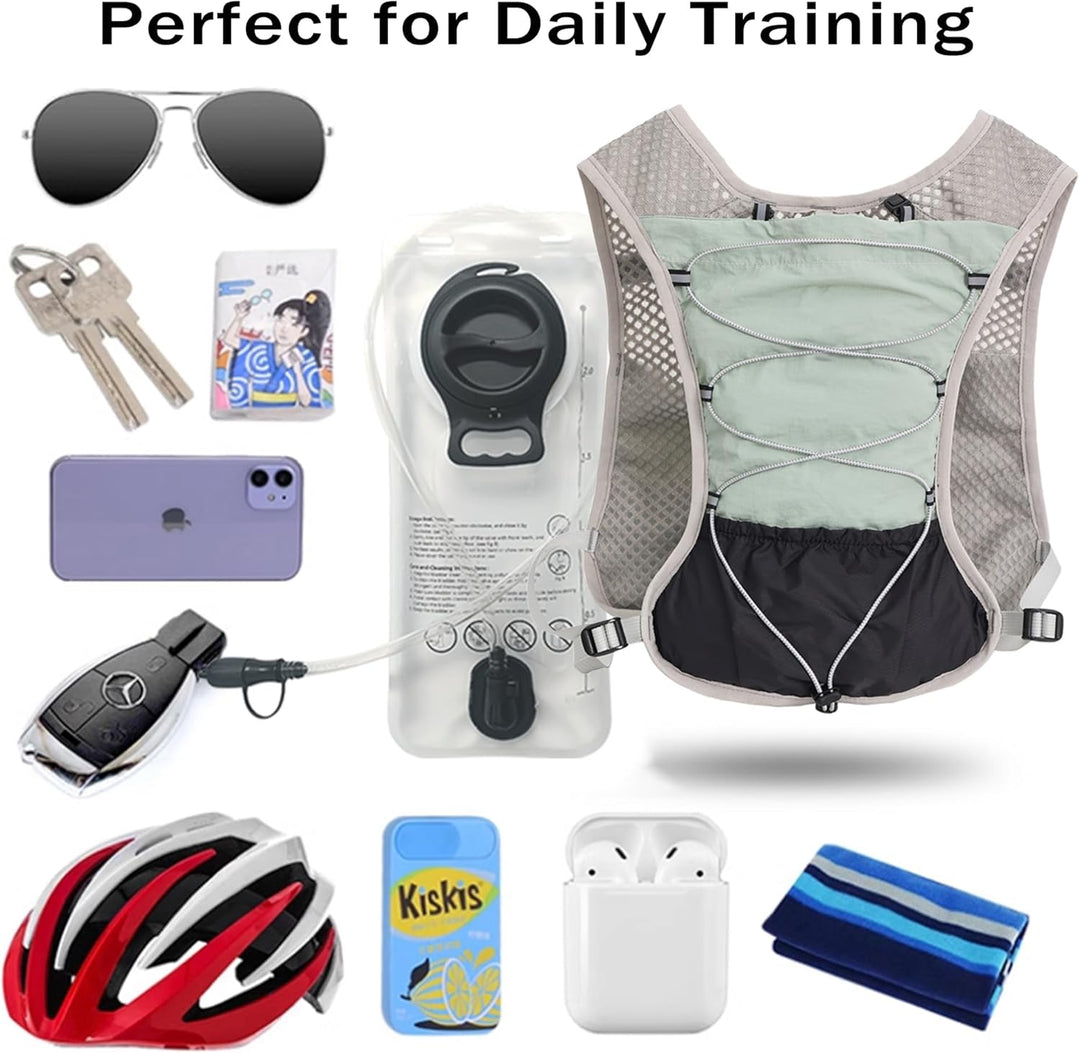 Hiking hydration pack, ultra-light & durable, includes 2L water bladder for treks.