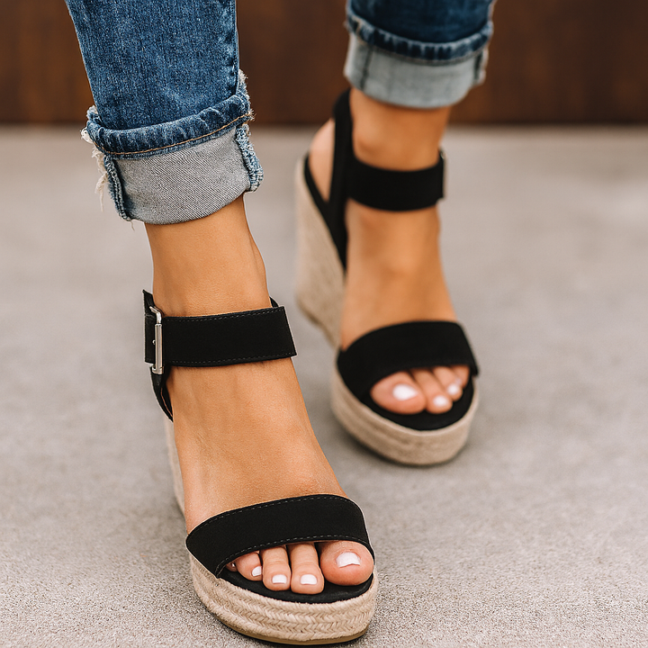 Women's stylish open-toe wedge sandals for spring/summer, comfortable slip-on design, perfect for casual elegance.