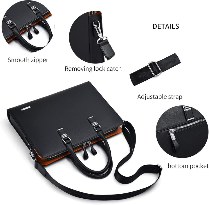 Executive genuine leather multi-compartment briefcase, perfect as a laptop bag for business meetings.